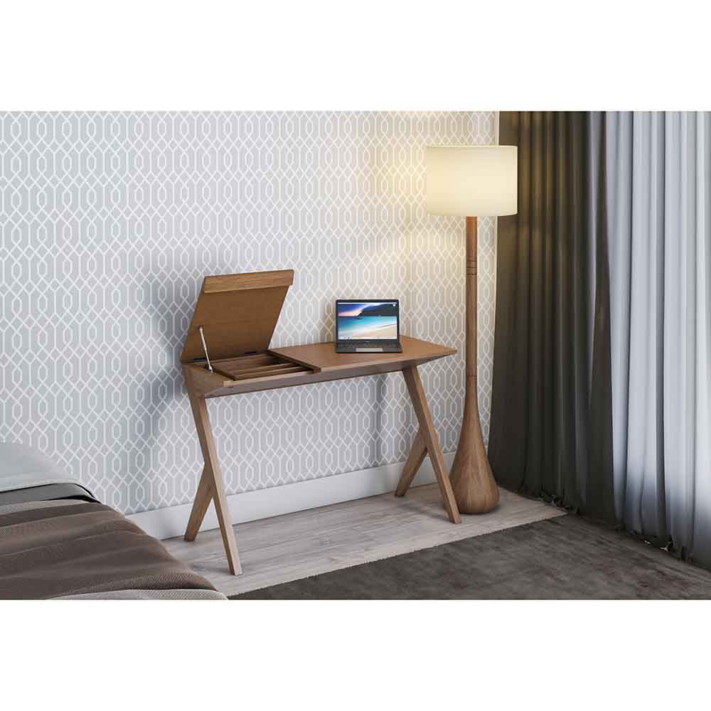 Luminária de Chão Dante Champagne e Linho Cru - Wood Prime VM 58478