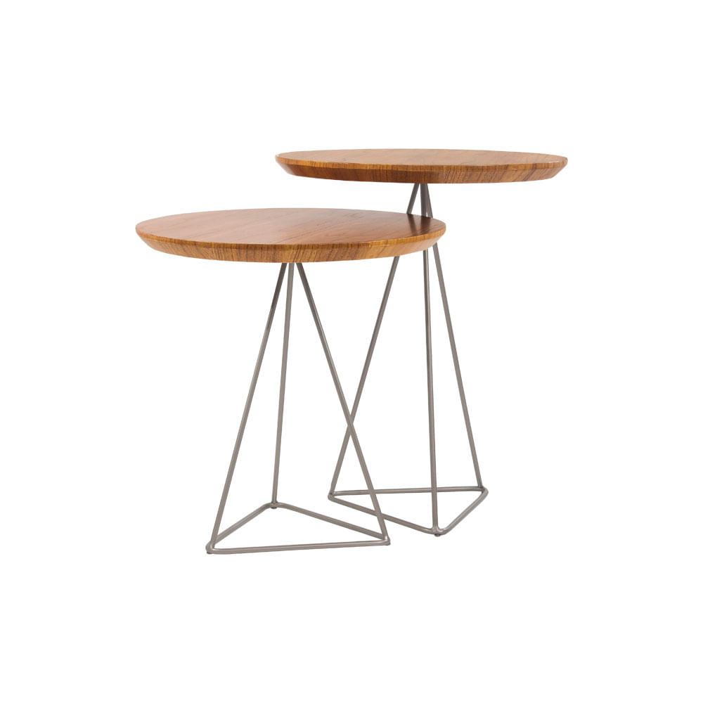 Mesa Lateral Alta Ronse Cinamomo Amêndoa com Pés de Ferro Champagne - Wood Prime 58484