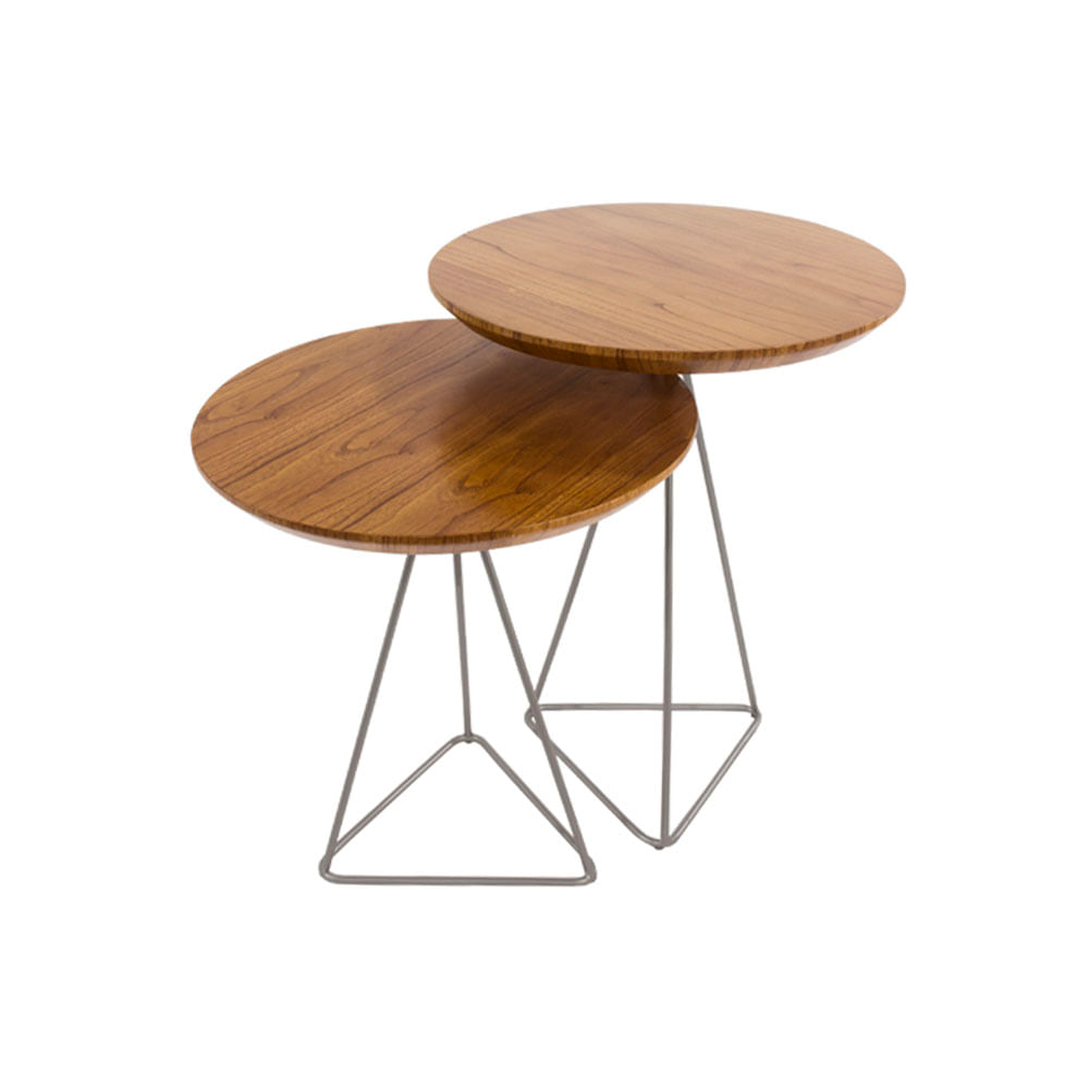Mesa Lateral Alta Ronse Cinamomo Amêndoa com Pés de Ferro Champagne - Wood Prime 58484
