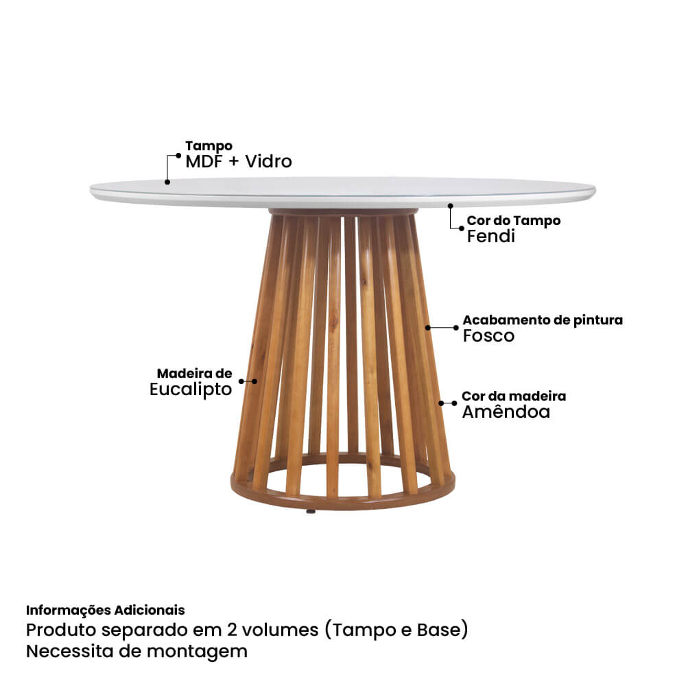 Mesa de Jantar Ripada Tokyo Redonda 110 cm Fendi e Amêndoa - 58432