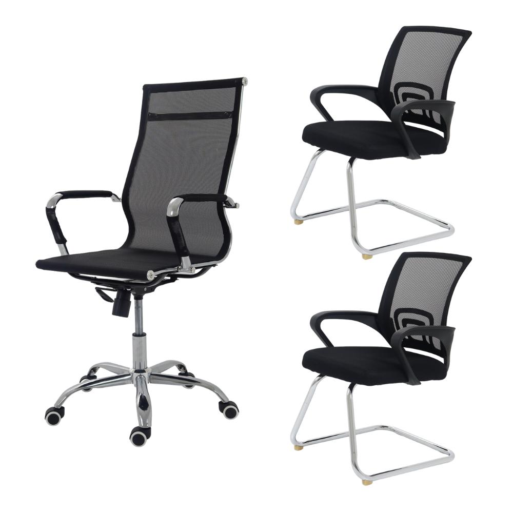 1 Presidente Eames Mesh + 2 Fixas Detroit Preta