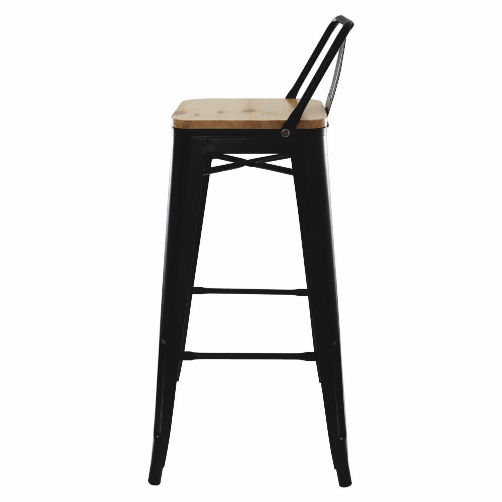 Kit 4 Banquetas Altas com Assento de Madeira Tolix Preto