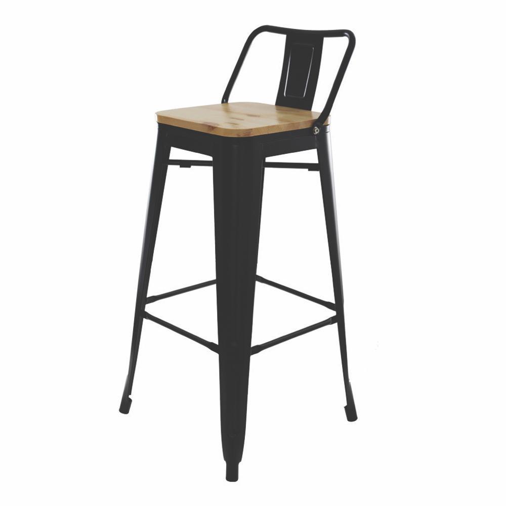 Kit 4 Banquetas Altas com Assento de Madeira Tolix Preto