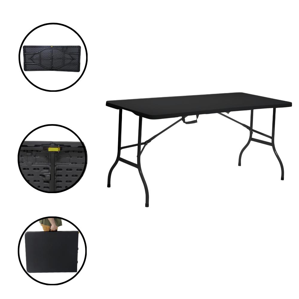 Mesa Dobrável de Plástico Preta 152 X 70 CM