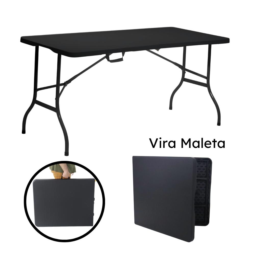 Mesa Dobrável de Plástico Preta 152 X 70 CM