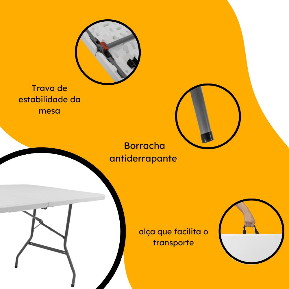 Mesa Dobrável de Polipropileno 152cm x 70cm Branca