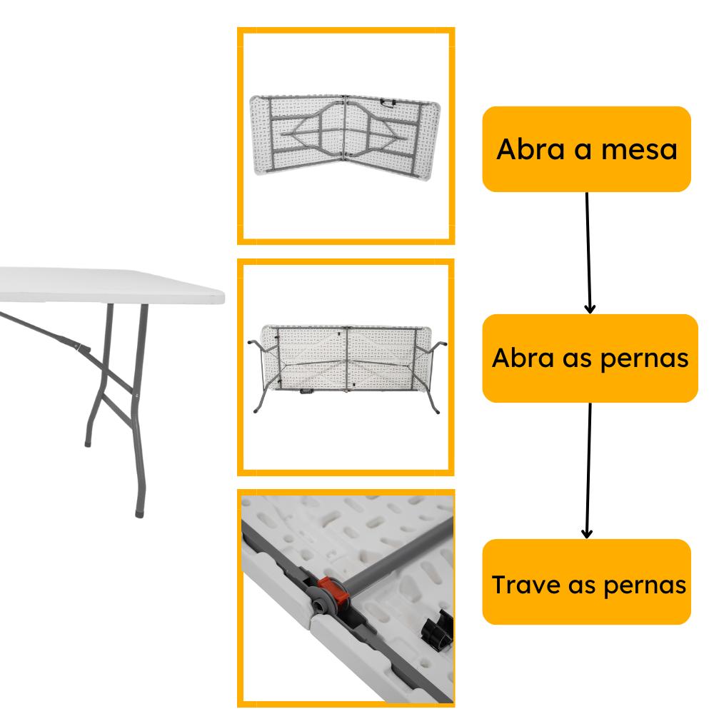 Mesa Dobrável de Polipropileno 152cm x 70cm Branca