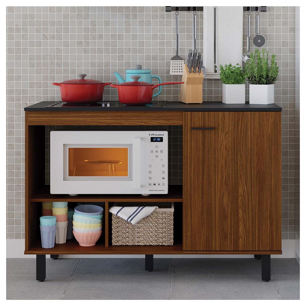 Balcão Cozinha Cooktop Buffet Cook 1 Porta Marrom Caemmun