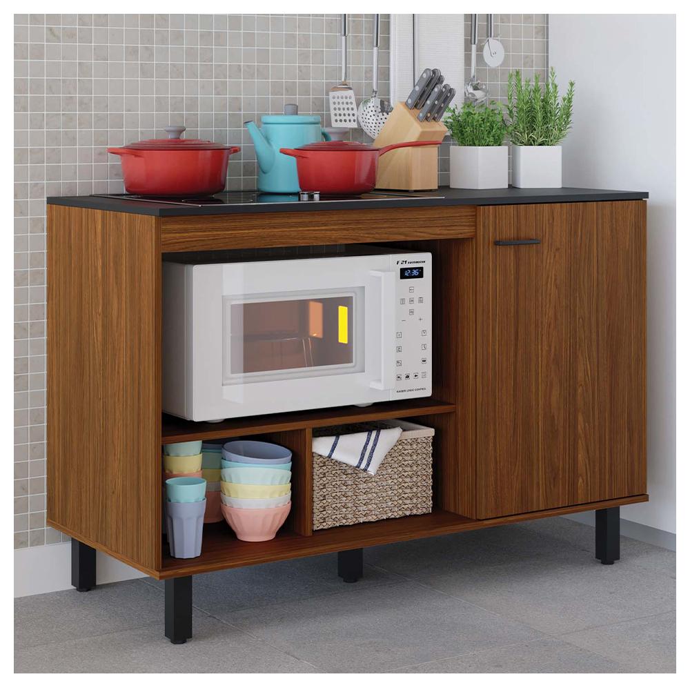 Balcão Cozinha Cooktop Buffet Cook 1 Porta Marrom Caemmun