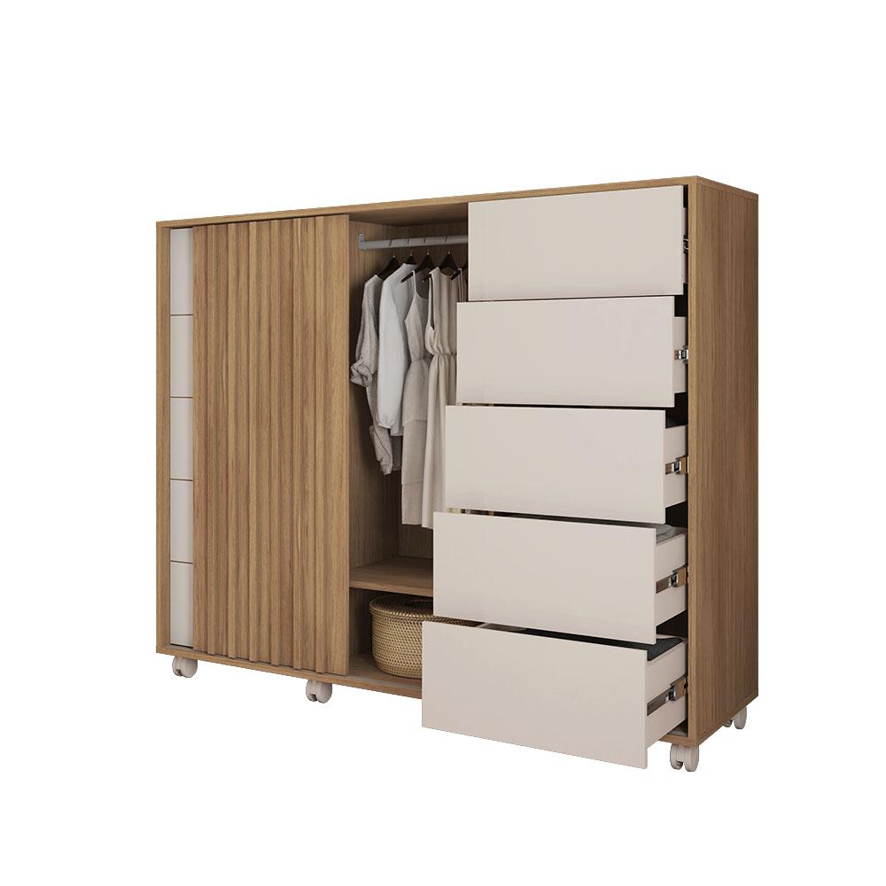 Cômoda 5 Gavetas Com 2 Portas 136cm Buriti Off White Pegasus Caemmum