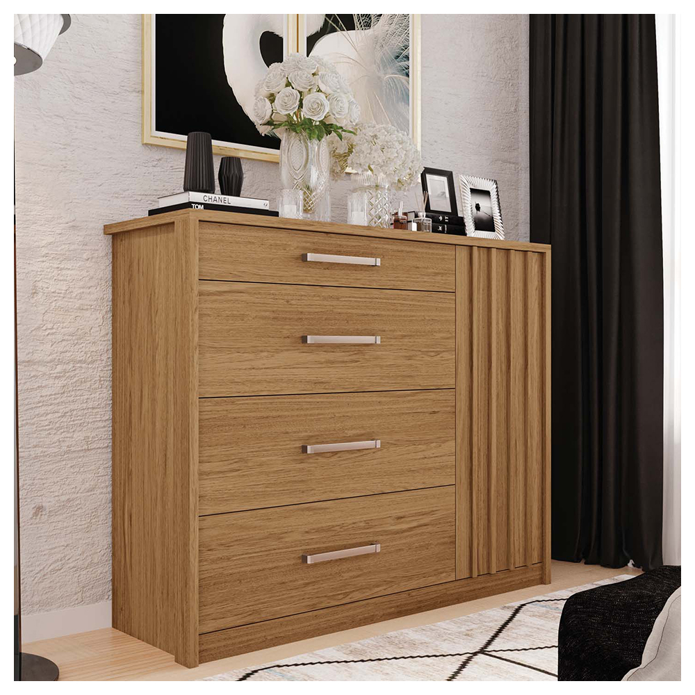 Cômoda Sapateira 1 Porta 4 Gavetas Palacius Marrom  Caemmun