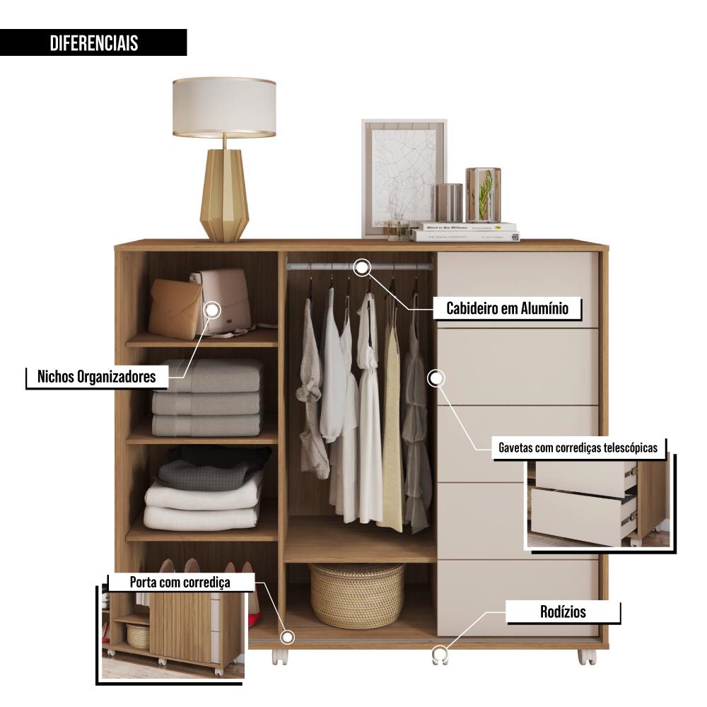 Cômoda Sapateira 2 Portas 5 Gavetas  Marrom Pegasus Caemmun