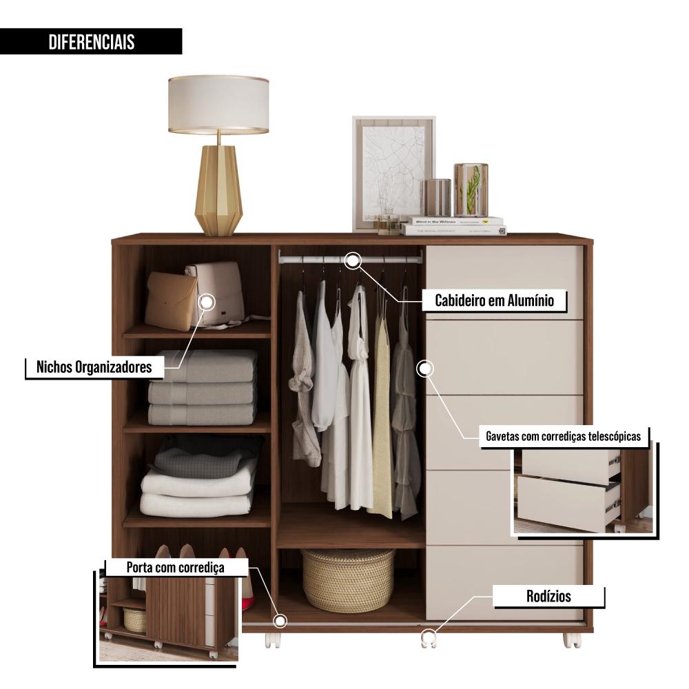 Cômoda Sapateira 2 Portas 5 Gavetas Pegasus Marrom Caemmun