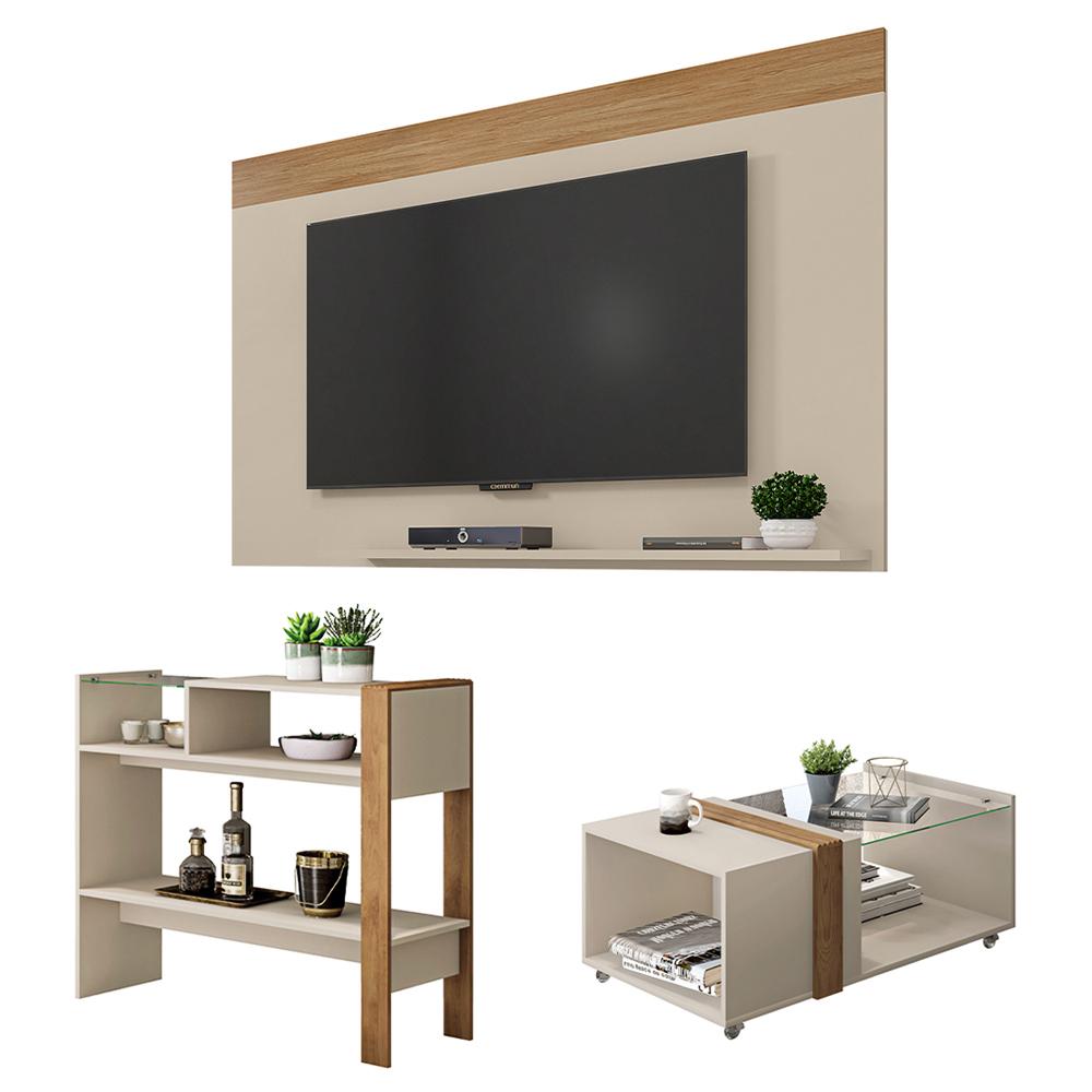 Conjunto Sala De Estar Malha Mesa Painel Aparador Caemmun