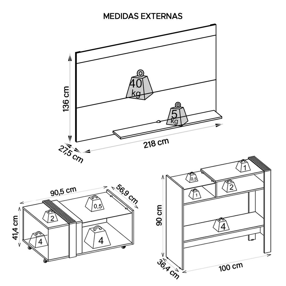 Conjunto Sala De Estar Malha Mesa Painel Aparador Caemmun
