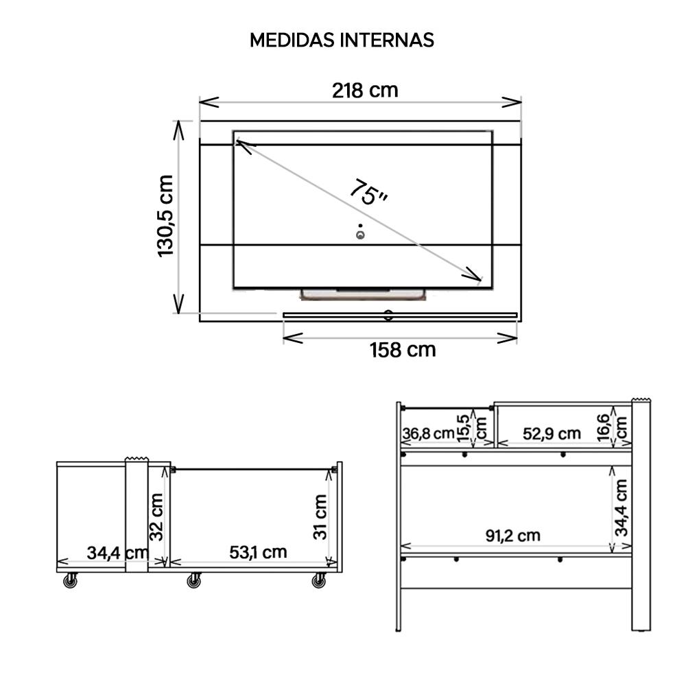 Conjunto Sala De Estar Malha Mesa Painel Aparador Caemmun