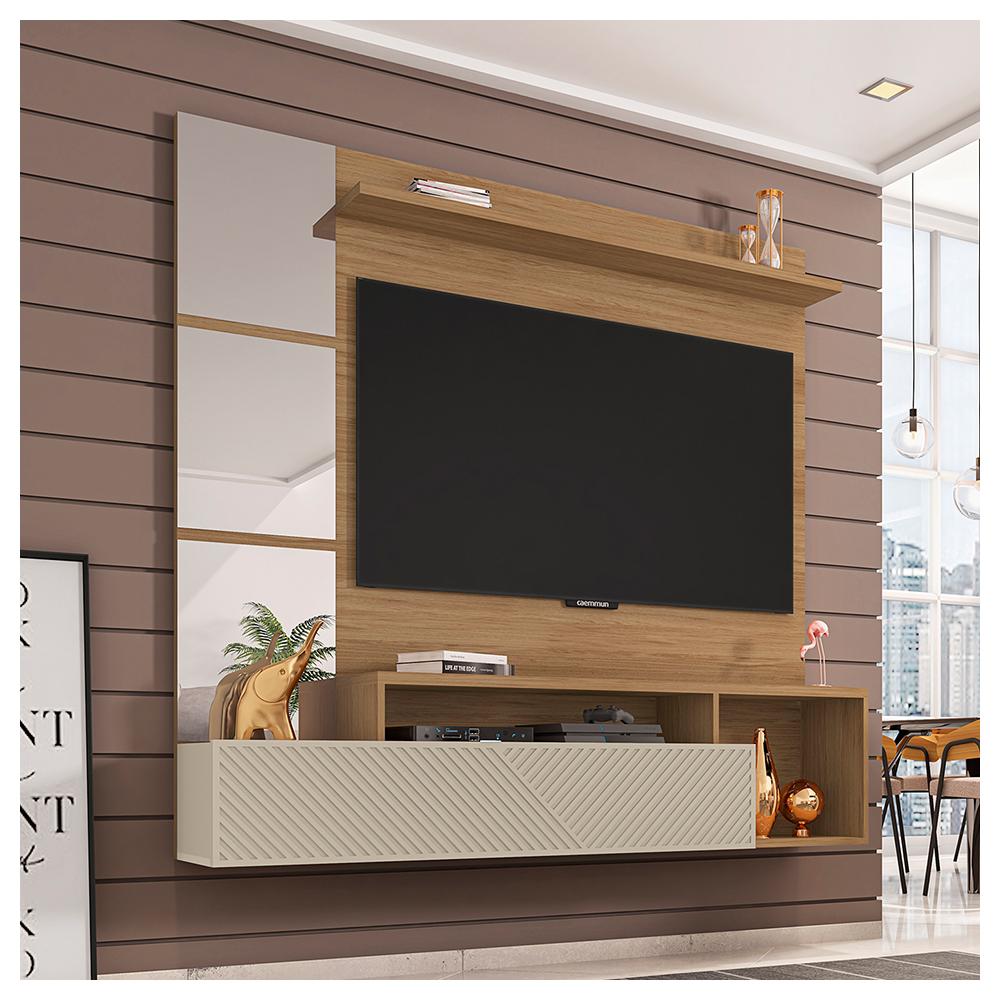 Conjunto Sala De Estar Mesa Painel Inbox Marrom Caemmun