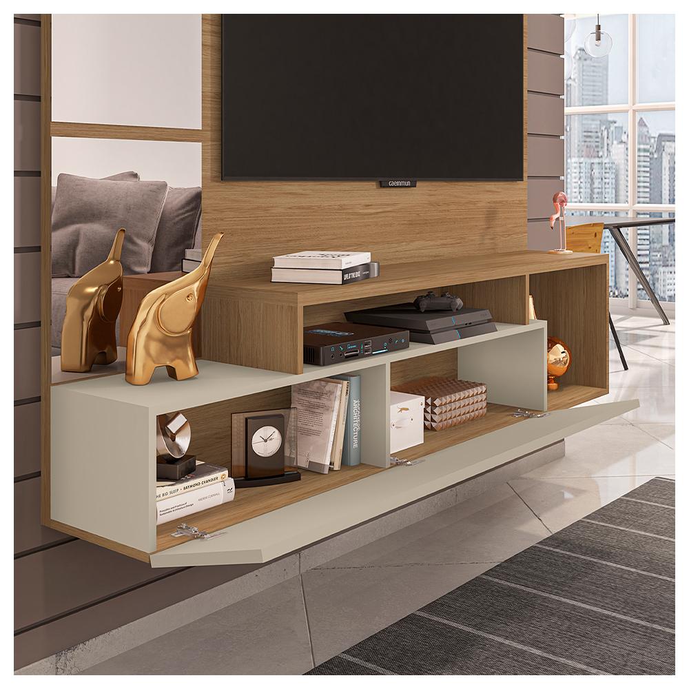 Conjunto Sala De Estar Mesa Painel Inbox Marrom Caemmun