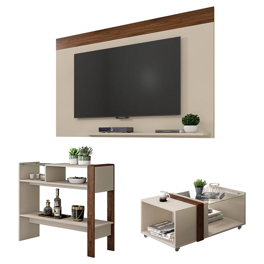 Conjunto Sala De Estar Painel Mesa Aparador Malha Caemmun