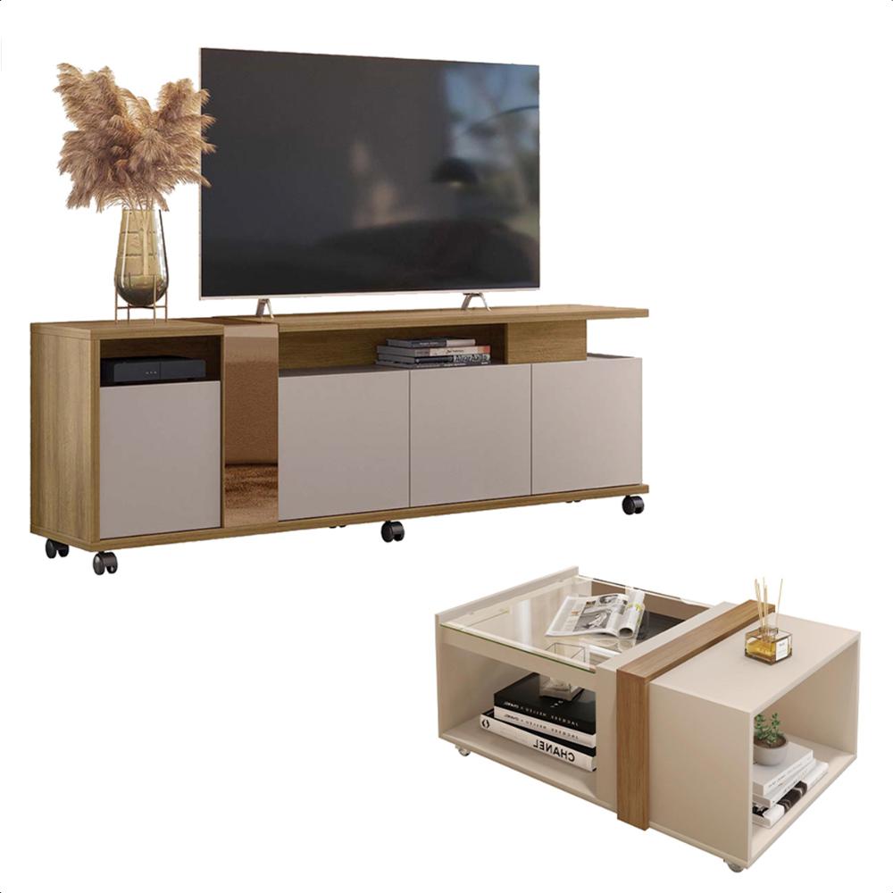 Conjunto Sala De Estar Rack Bancada Mesa Columbus Caemmun