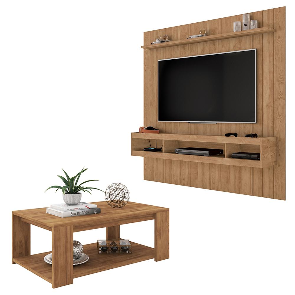 Conjunto Sala de Estar Painel Mesa Marrom Norton Caemmun