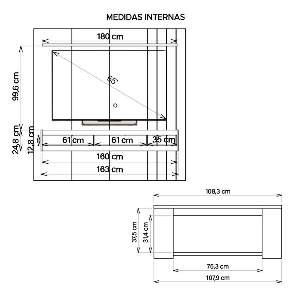 Conjunto Sala de Estar Painel Mesa Marrom Norton Caemmun