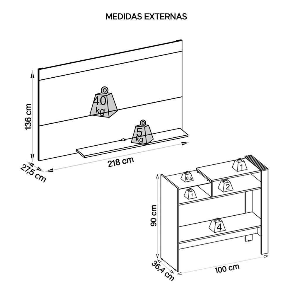 Conjunto Sala de Estar Painel Para TV Aparador Malha Caemmun