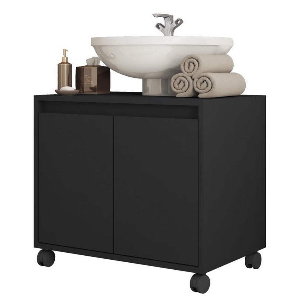 Gabinete Armário Para Banheiro 2 Portas Clean Preto Caemmun