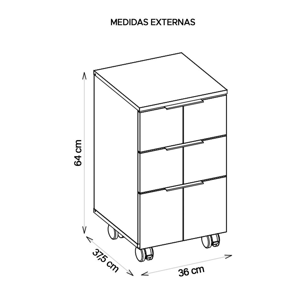 Gaveteiro 3 Gavetas Cubic Branco Fosco - Caemmun