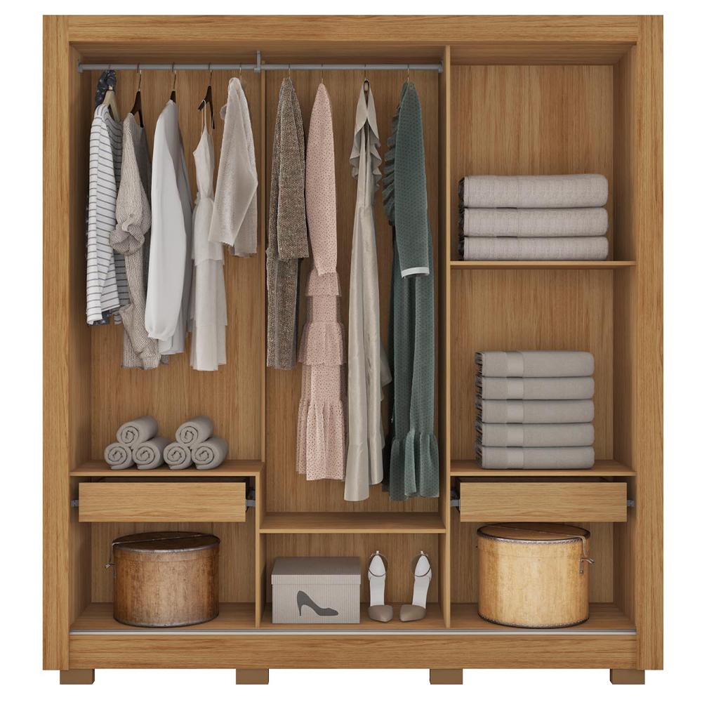 Guarda Roupa Casal 3 Portas 2 Gavetas Com 8 Pés Marrom