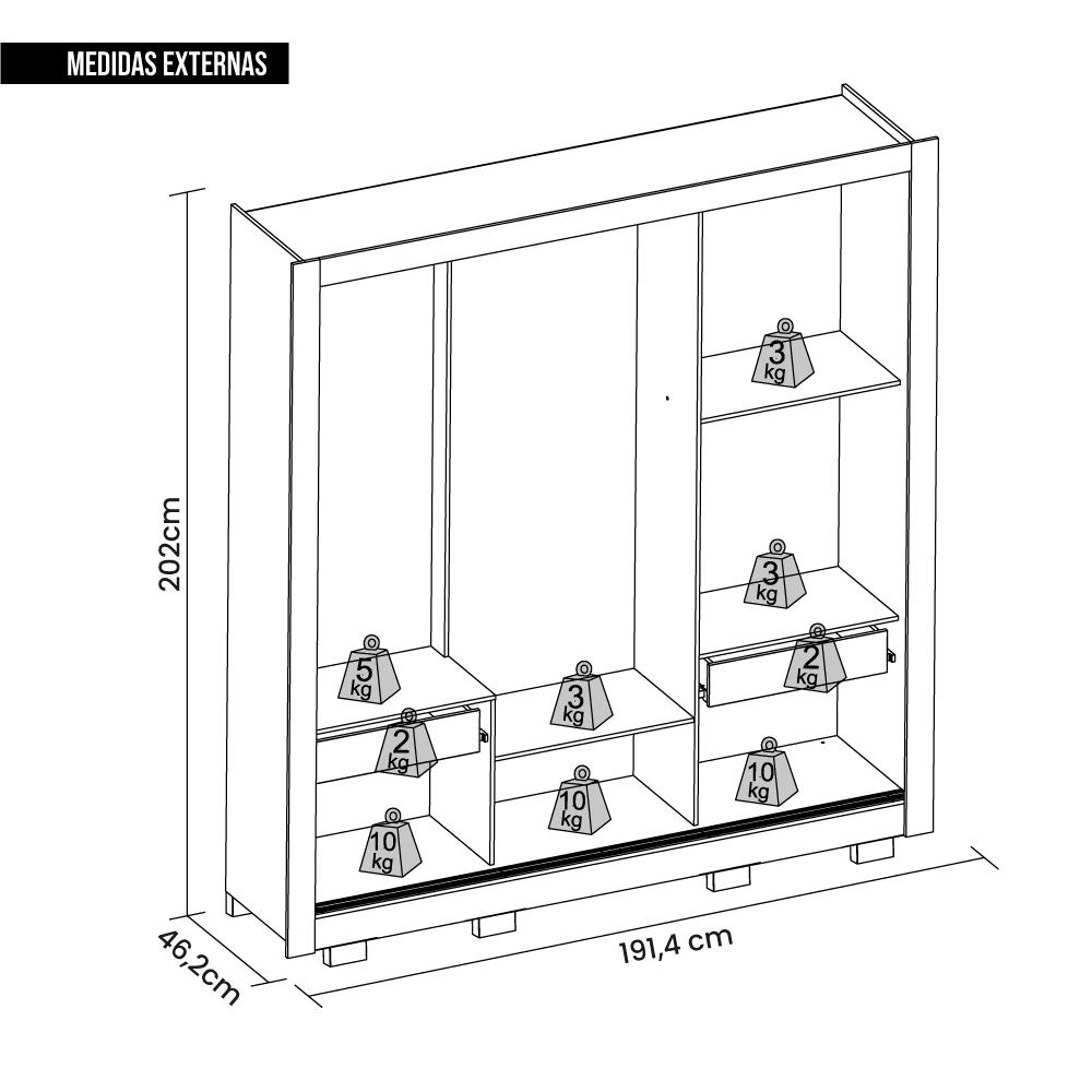 Guarda Roupa Casal 3 Portas 2 Gavetas Com 8 Pés Marrom