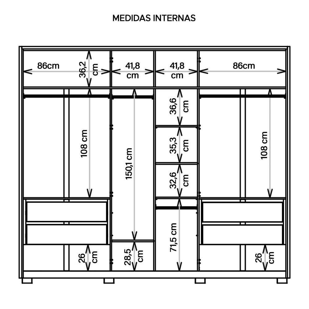 Guarda Roupa Casal 6 Portas Espelho 4 Gavetas Marrom Reflex