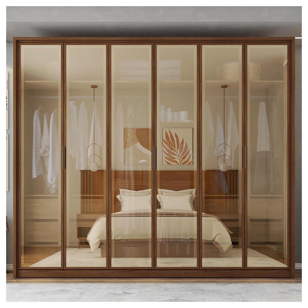 Guarda Roupa Casal 6 Portas Espelho 4 Gavetas Reflecta Marrom