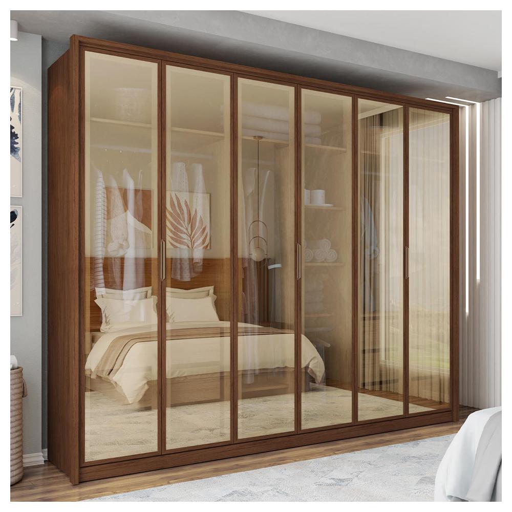 Guarda Roupa Casal 6 Portas Espelho 4 Gavetas Reflecta Marrom