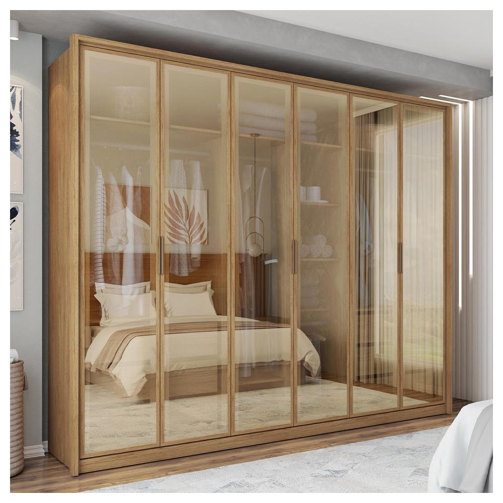 Guarda Roupa Casal 6 Portas Espelho 6 Gavetas Marrom Reflex