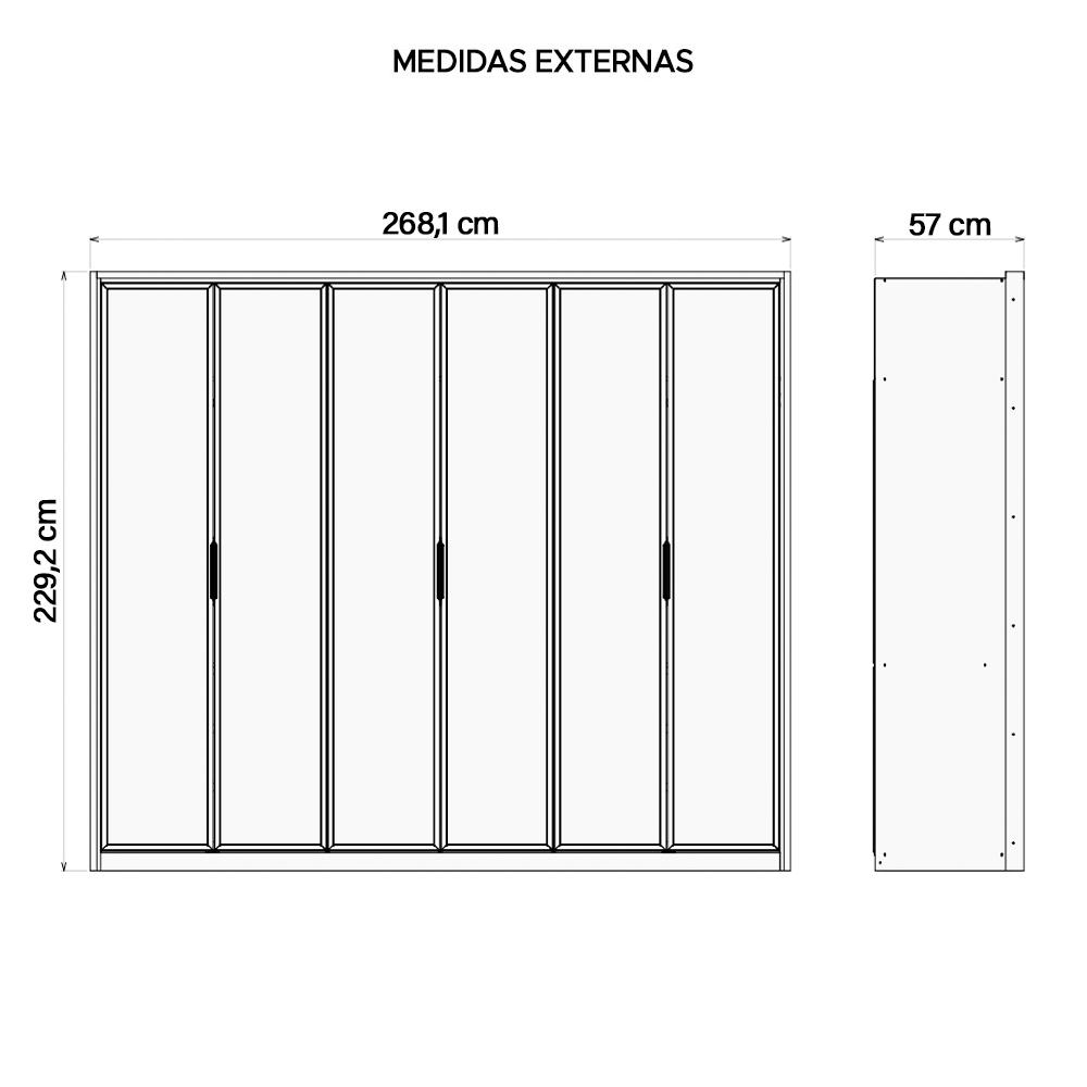 Guarda Roupa Casal 6 Portas Espelho 6 Gavetas Marrom Reflex