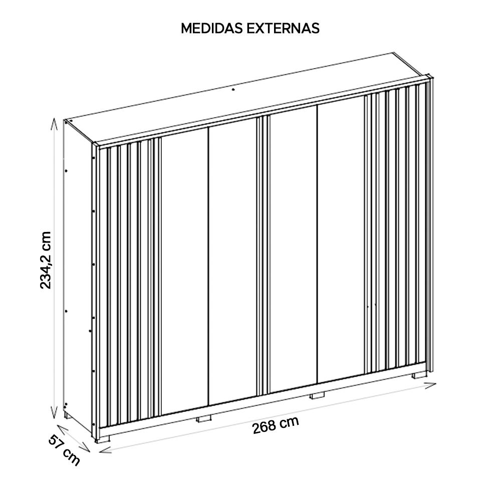 Guarda Roupa Casal Grande 6 Portas 4 Espelhos Marrom Apollo