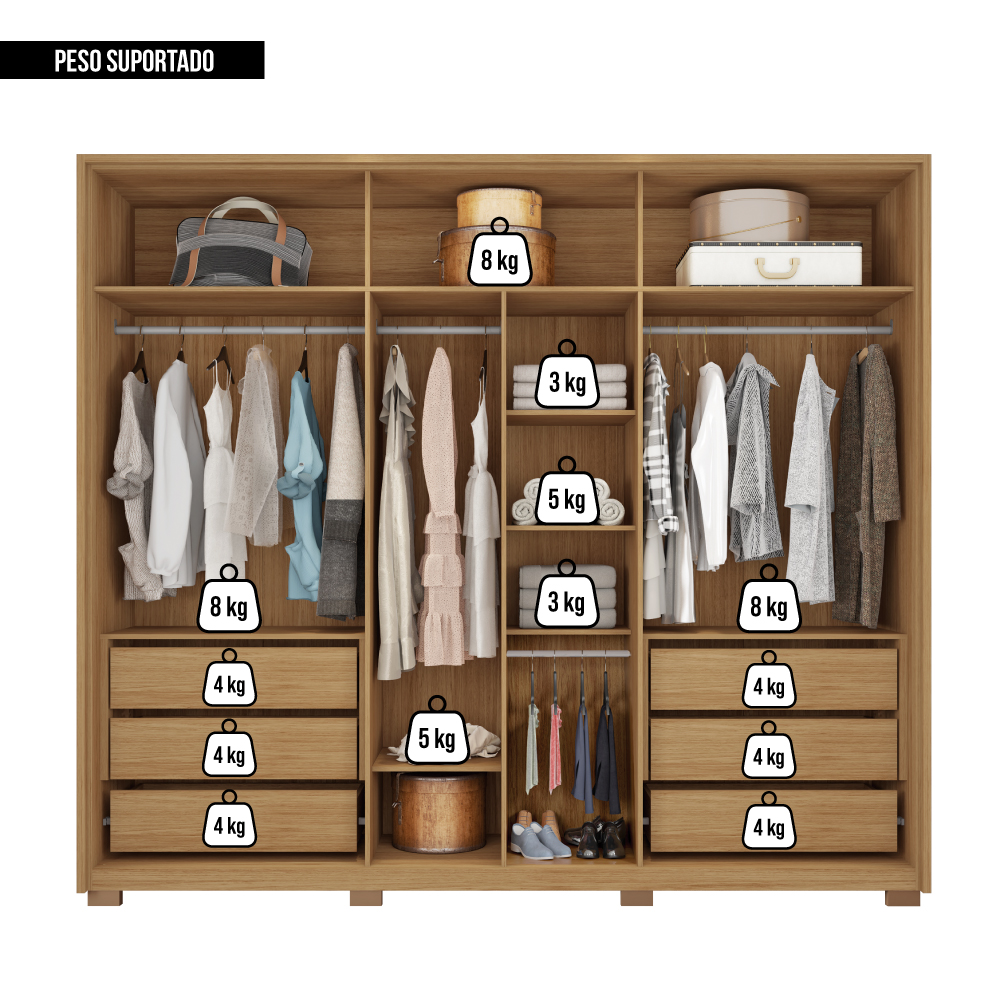 Guarda Roupa Casal Grande 6 Portas 6 Gavetas Marrom Apollo