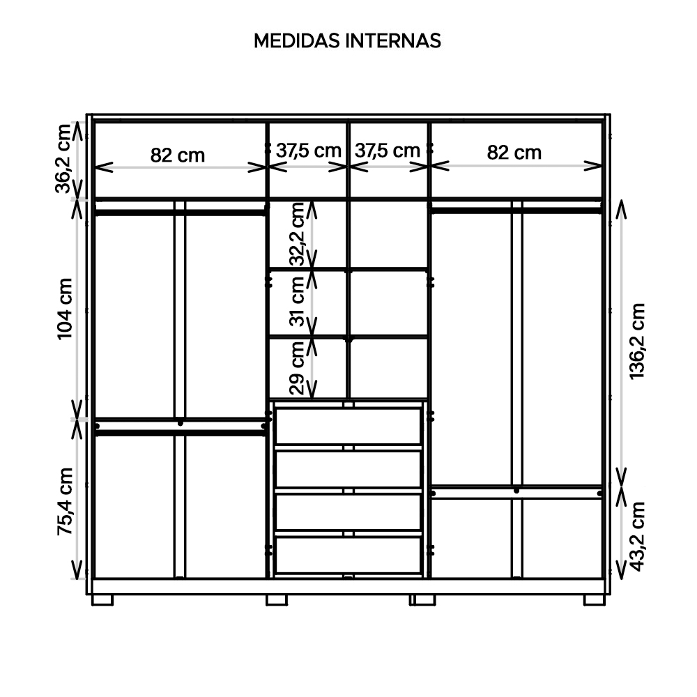 Guarda Roupa Casal Mozart 6 Portas 4 Gavetas Marrom Caemmun