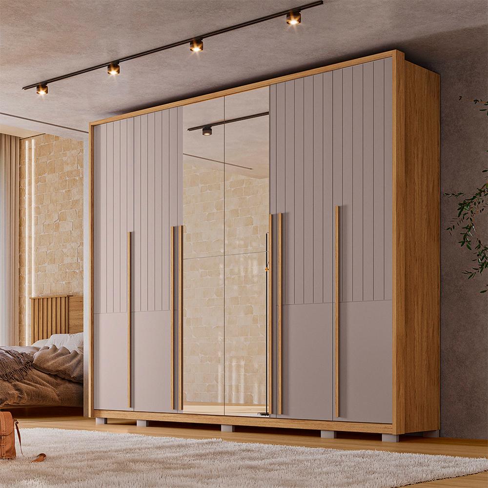 Guarda Roupa Casal Quintus 6 Portas 2 Espelho Marrom Caemmun