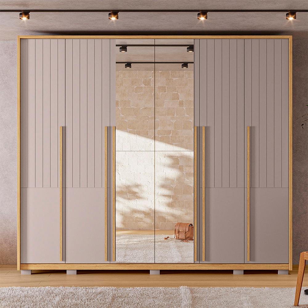 Guarda Roupa Casal Quintus 6 Portas 2 Espelho Marrom Caemmun