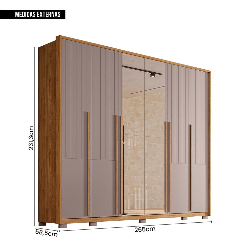Guarda Roupa Casal Quintus 6 Portas 2 Espelho Marrom Caemmun