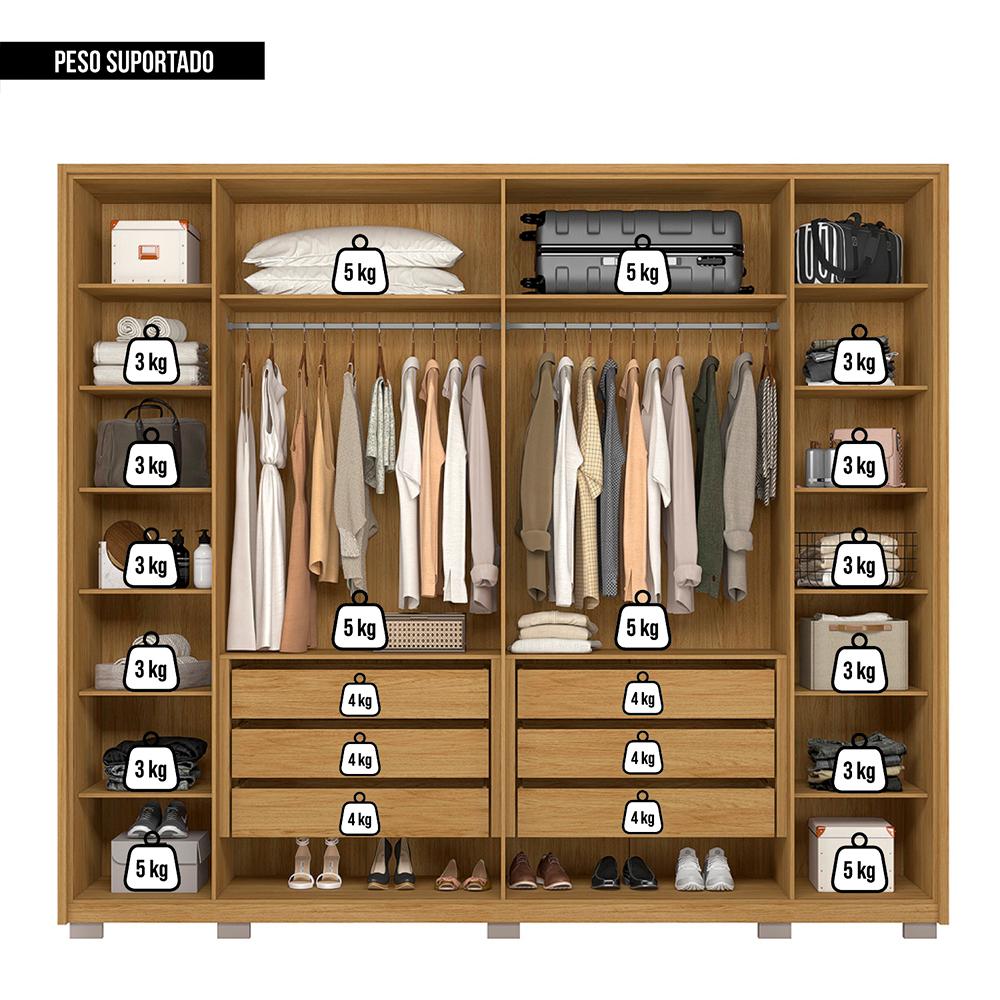 Guarda Roupa Casal Quintus 6 Portas 2 Espelho Marrom Caemmun