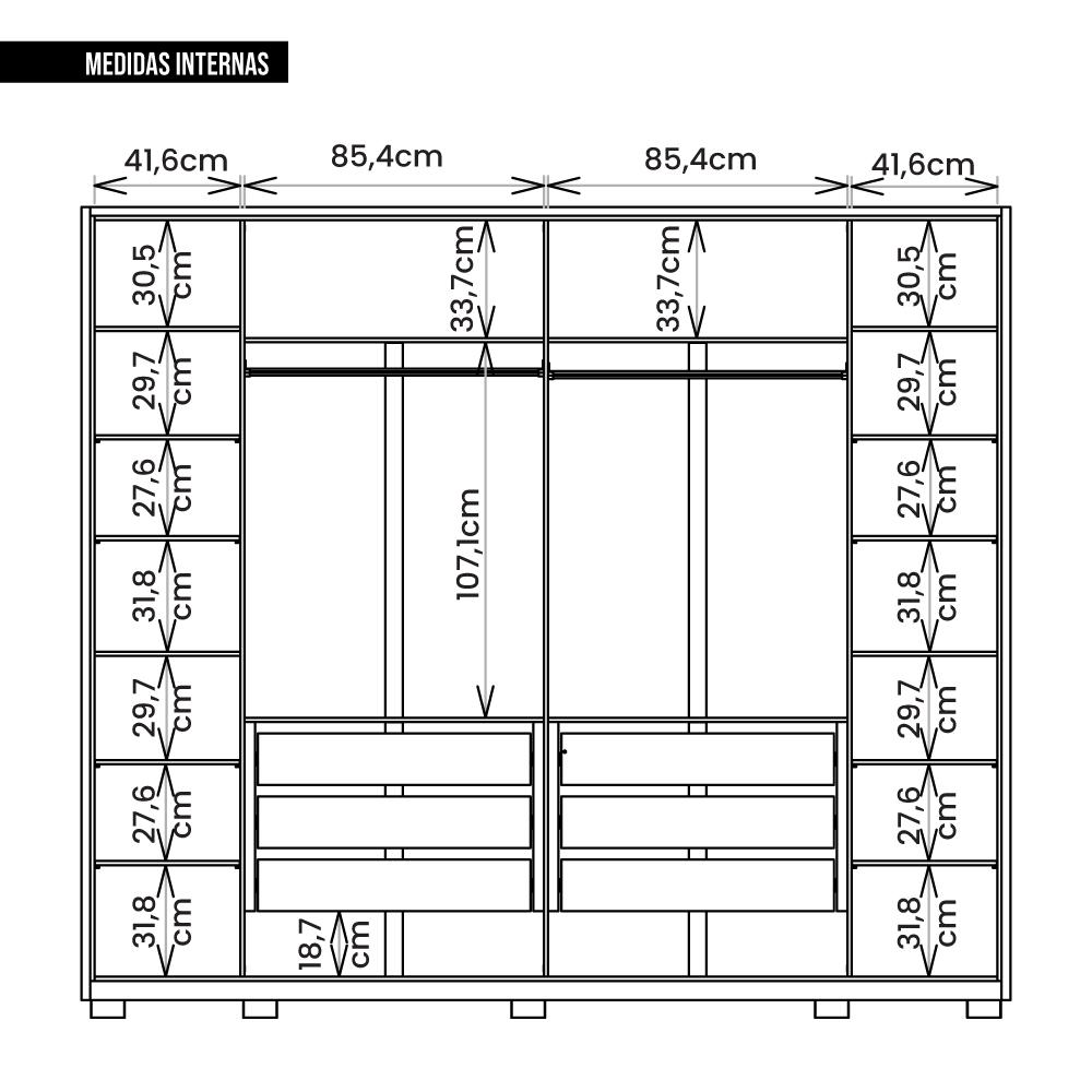 Guarda Roupa Casal Quintus 6 Portas 2 Espelho Marrom Caemmun