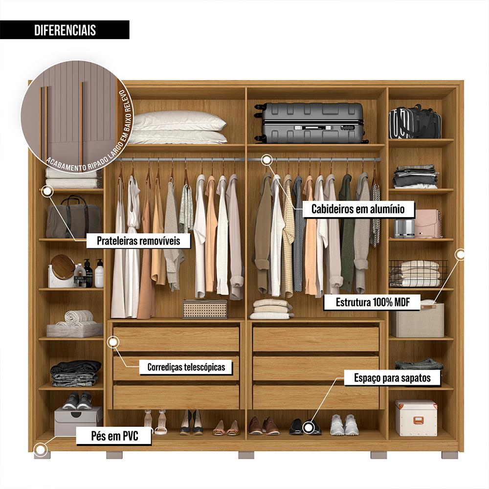 Guarda Roupa Casal Quintus 6 Portas 6 Gavetas Marrom Caemmun
