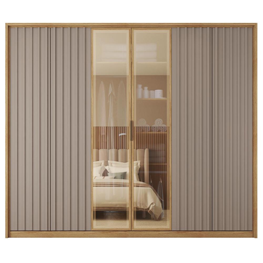 Guarda Roupa Grande 6 Portas 2 Espelhos Marrom Centurium