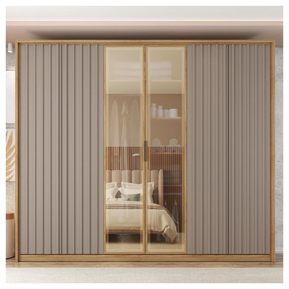 Guarda Roupa Grande 6 Portas 2 Espelhos Marrom Centurium