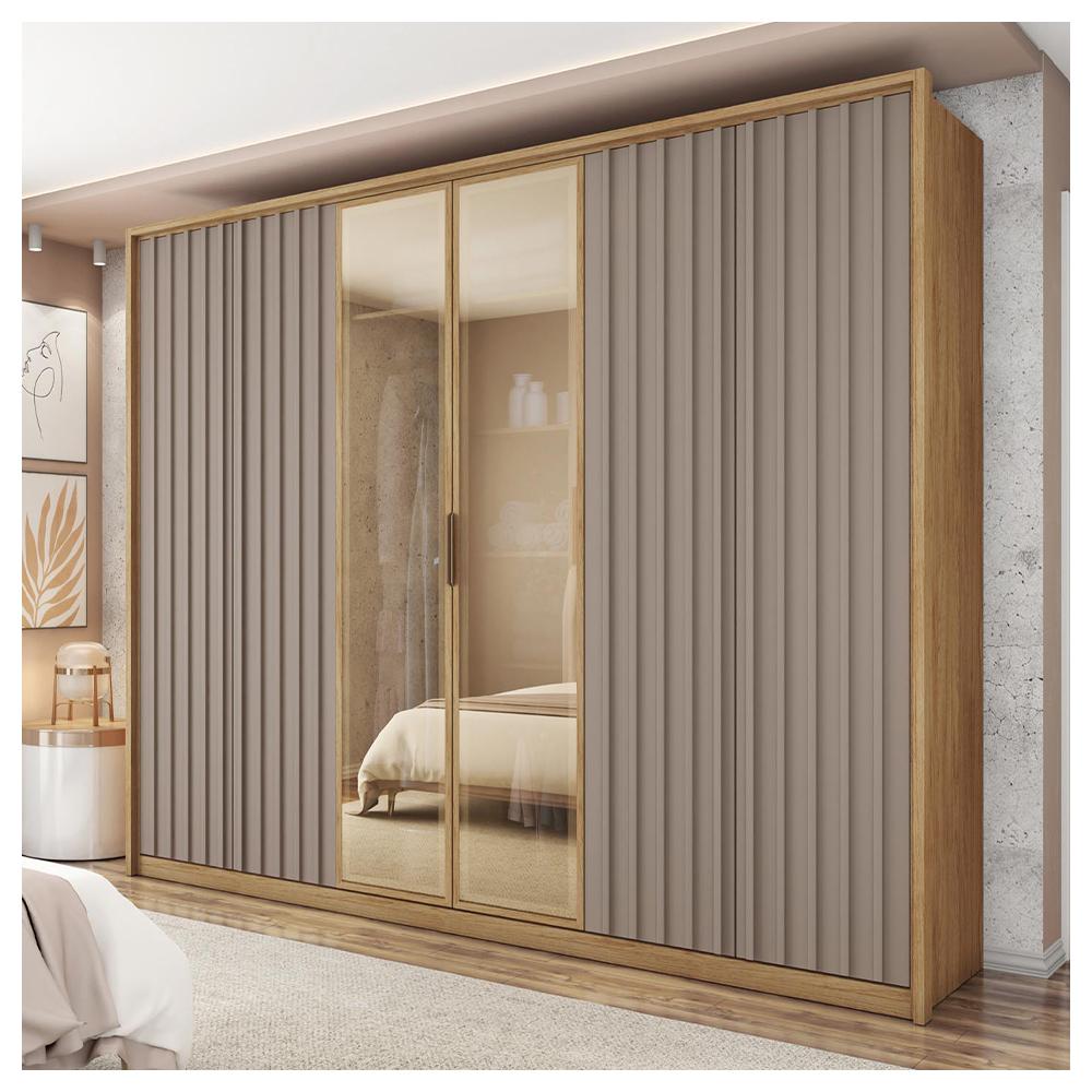 Guarda Roupa Grande 6 Portas 2 Espelhos Marrom Centurium