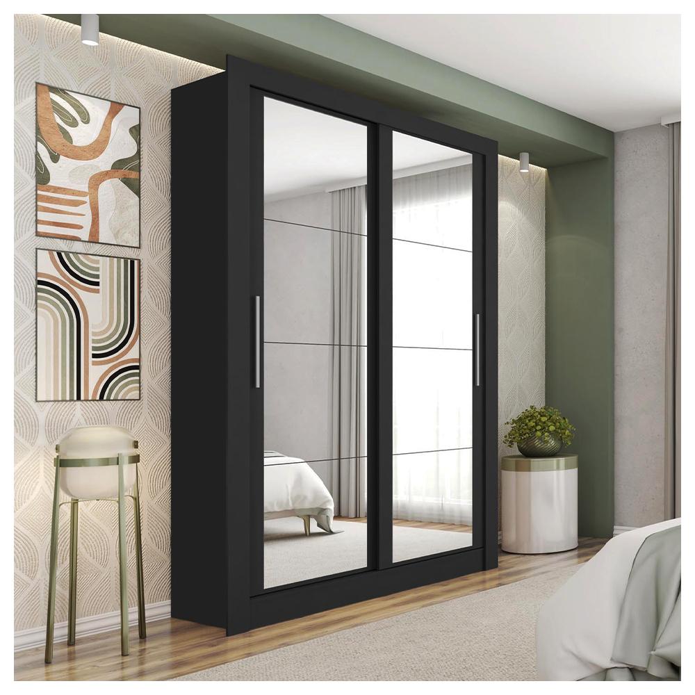 Guarda Roupa Solteiro 2 Portas Com Espelho Preto New Glass