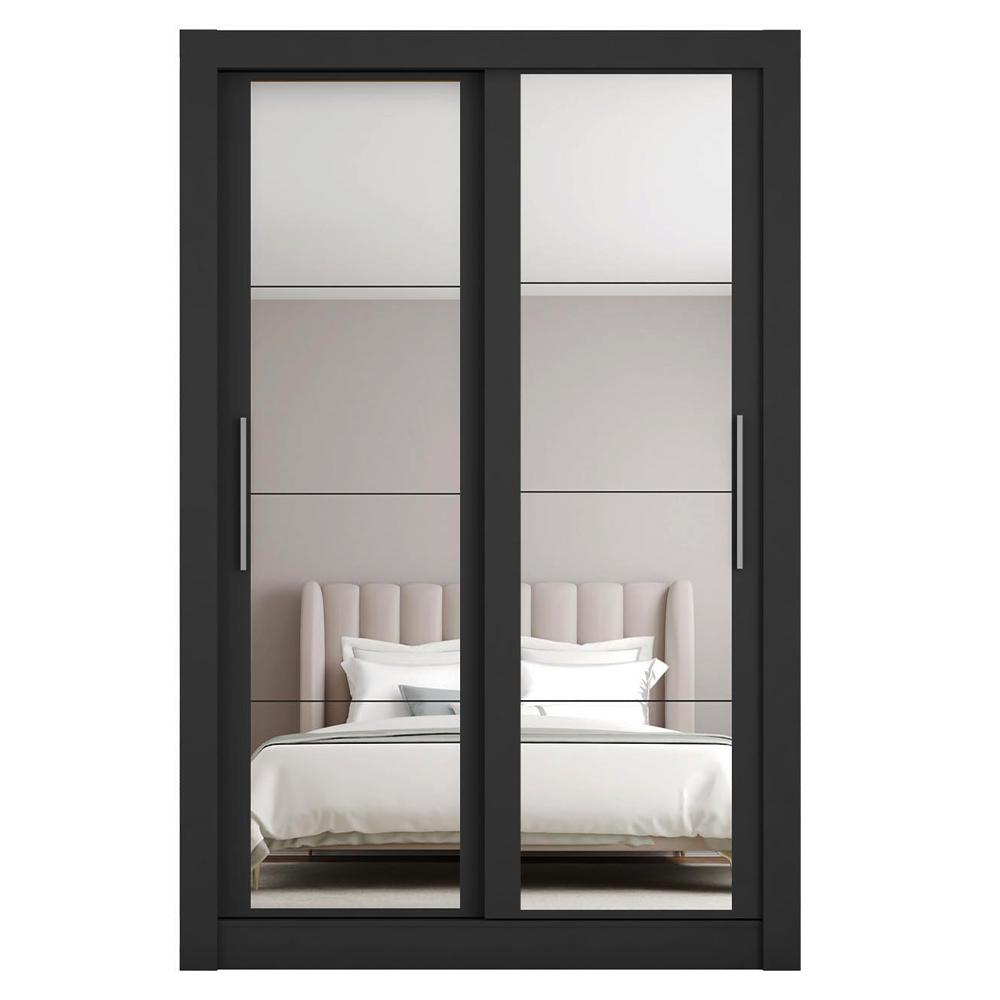 Guarda Roupa Solteiro 2 Portas Com Espelho Preto New Glass